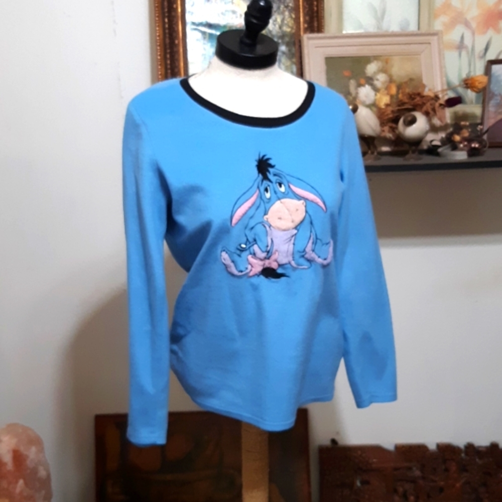 Eeyore Plush Sleepwear top Sz Medium Winnie the Pooh Disney Character Blue b37